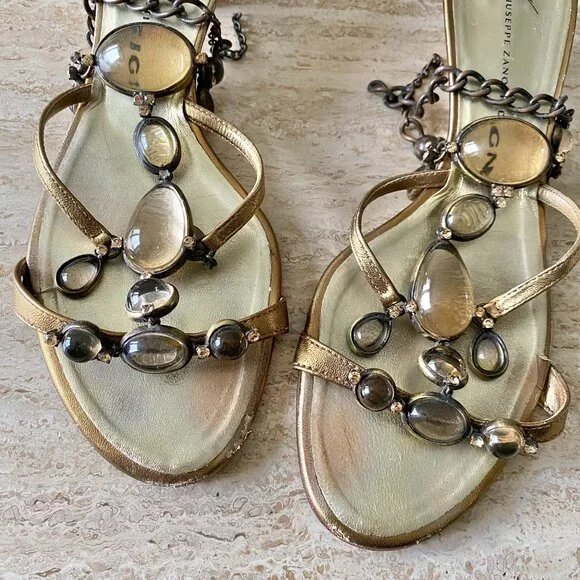 Vintage Giuseppe Zanotti Stone Strap Kitten Heel Sandals - Picture 6 of 9